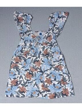Old Navy Linen Blend Mini Dress Womens Size Medium White With Multicolor Floral